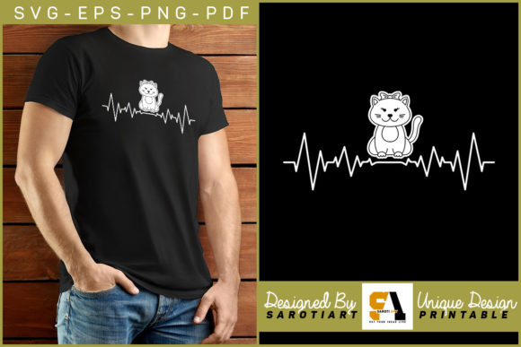 Cat Lover T-shirt Design with Heartbeat
